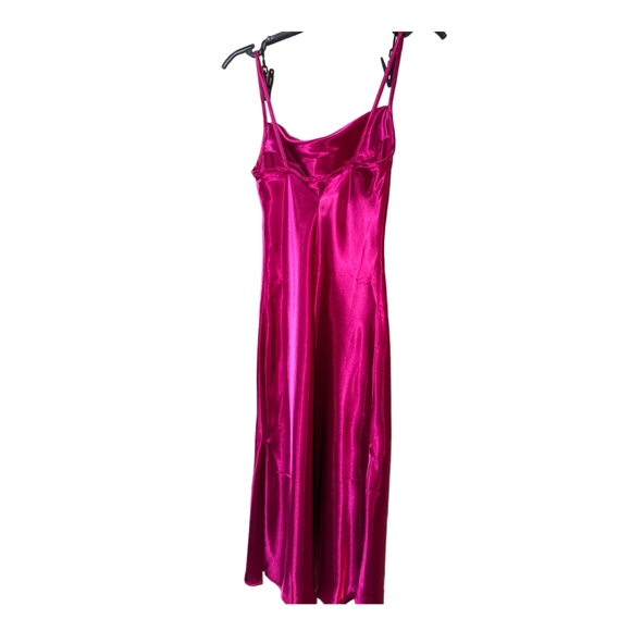 Bebe satin cowl neck slip midi dress with side slits, XS, Magenta - Picture 7 of 9